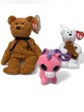 Ty Beanie Babies 3 Pack NWT Fuzz Goody Jingle Beanies Unicorn Bear Set Bundle